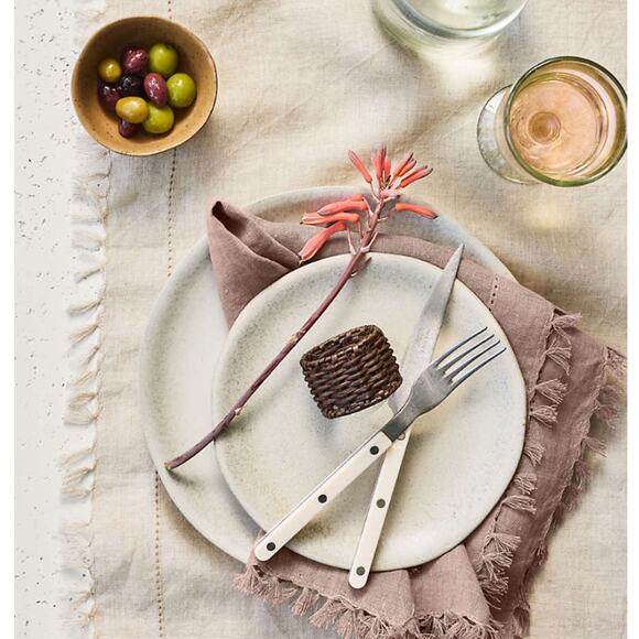 Crate and Barrel Linen Eyelet Fringe Napkin in Warm Plum by Gaby Dalkin 6 Pcs - Picture 2 of 9